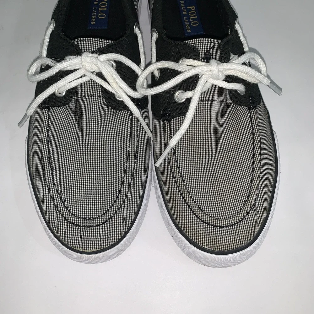 Polo Ralph Lauren Lander Boat Shoes Mens Size 12 Black Gingham Canvas Casual